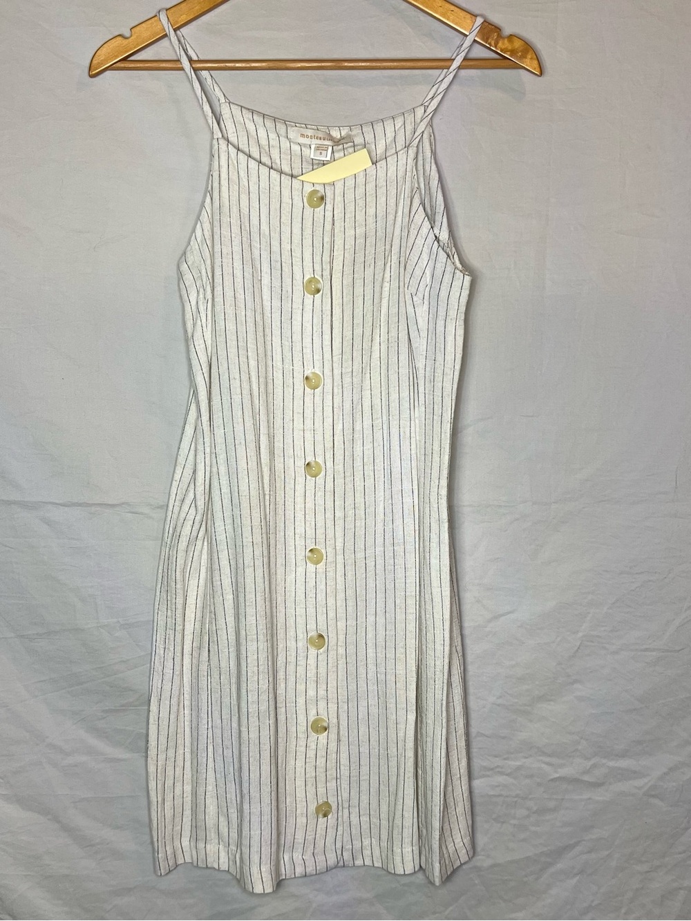 NWT Sleeveless White Striped Button-Front Dress